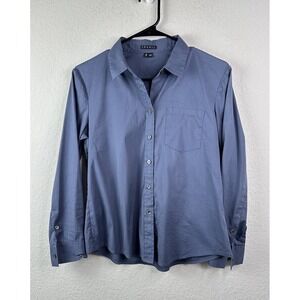 Theory Button Up‎ Shirt Blouse Women's M Blue Stretch Heritage Office Career